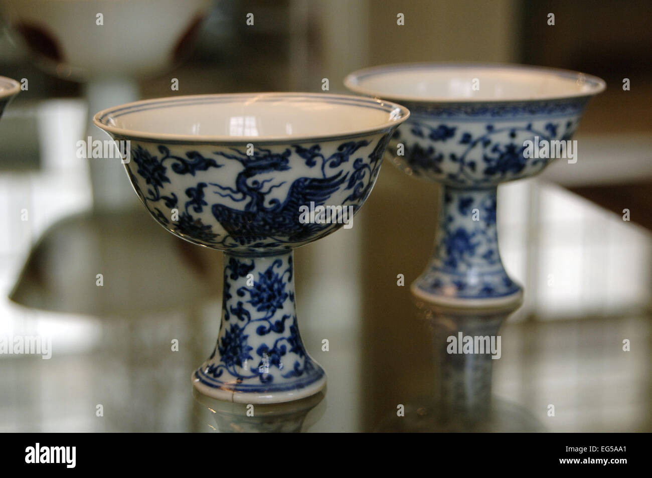 La Chine. Underglazee tasses bleu. Dynastie Ming, période Xuande (1426-35). British Museum. Londres. L'Angleterre. United Kingdom. Banque D'Images