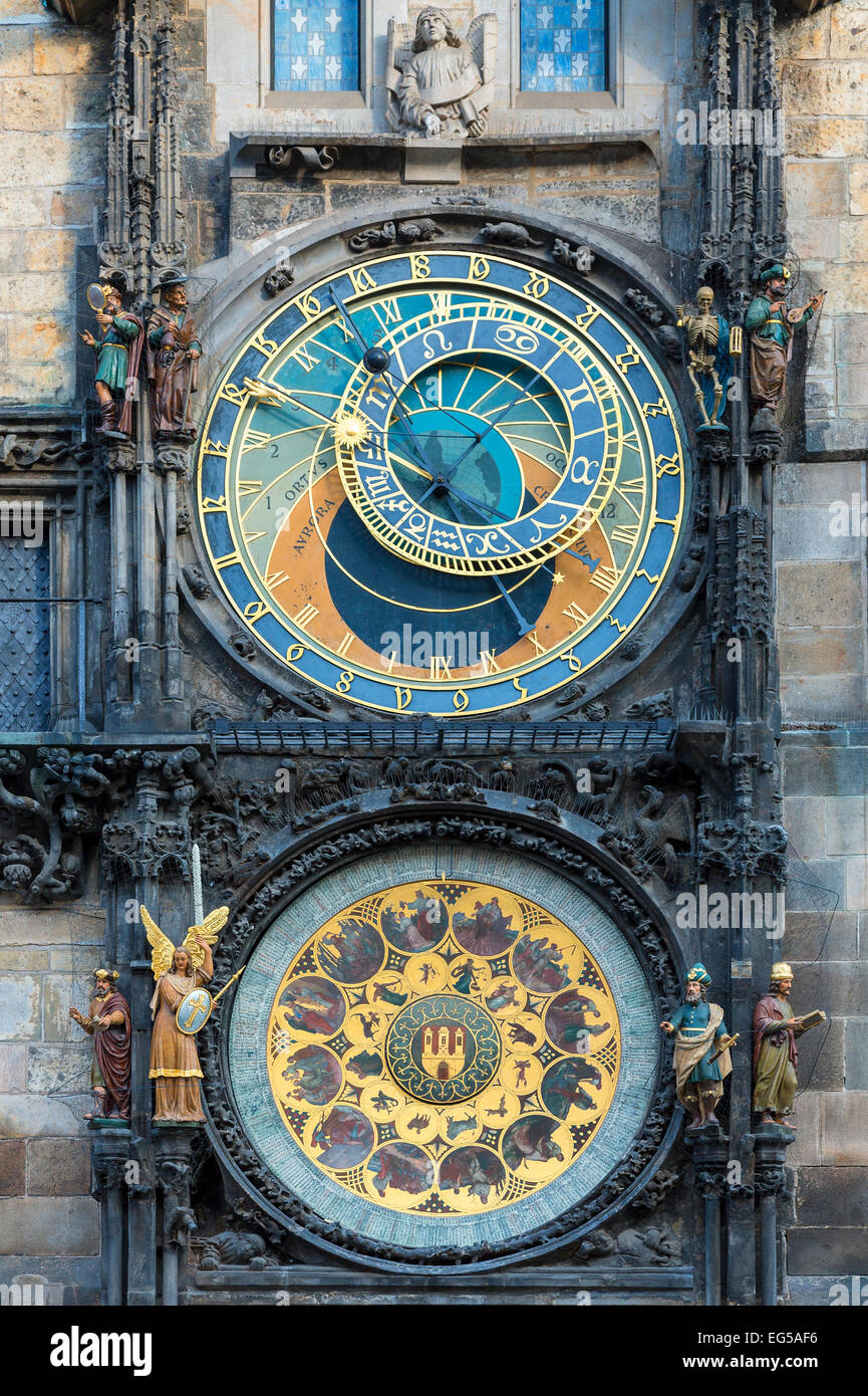 Horloge astronomique, l'Hôtel de Ville, Prague Banque D'Images