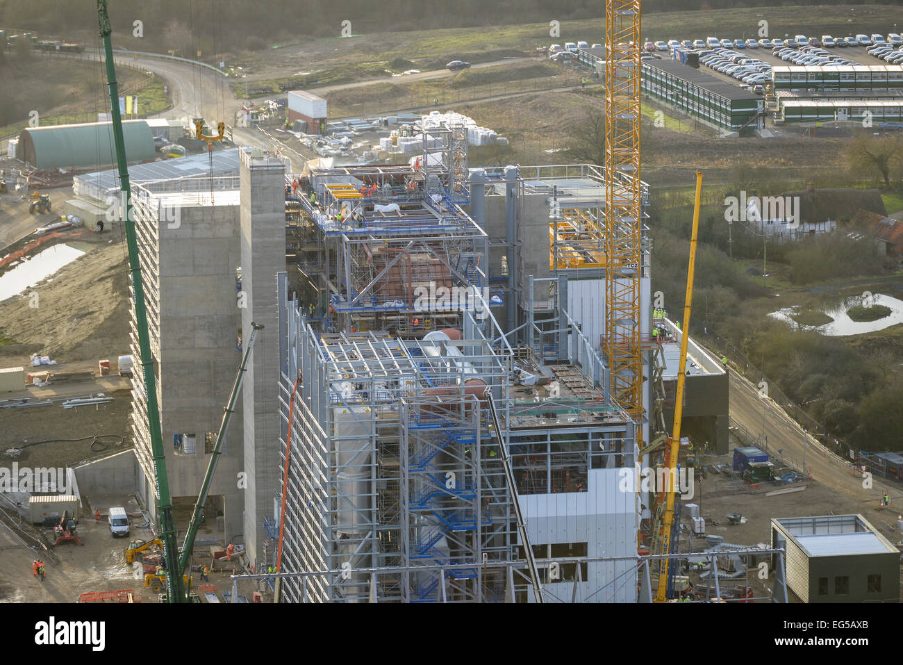 Une vue aérienne de la construction d'une usine de production d'énergie à partir des déchets dans l'Oxfordshire Banque D'Images