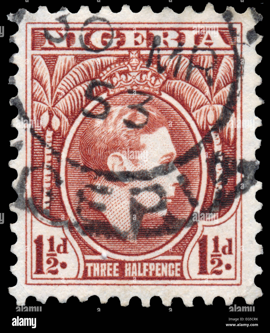 Nigéria - circa 1946 : timbre imprimé au Nigéria montre image du roi George VI, série, vers 1946 Banque D'Images