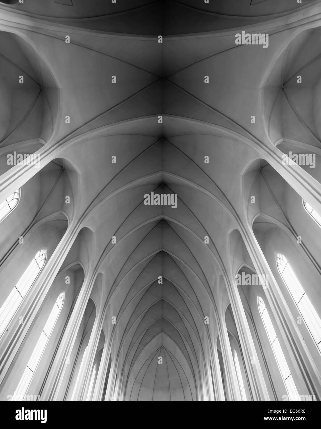 Les voûtes de la cathédrale Hallgrimskirkja Reykjavik, Islande Banque D'Images