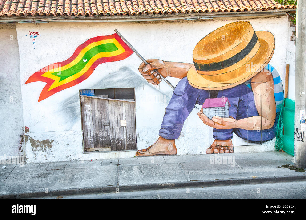 Cartagena, Colombie - Février 23, 2014 - street art magnifique couvre les murs de la rues colorées de Carthagène Getsemani Banque D'Images