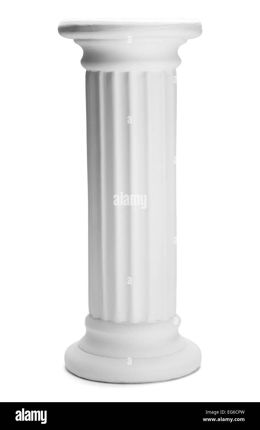 Tall colonne dorique pilier isolé sur fond blanc. Banque D'Images