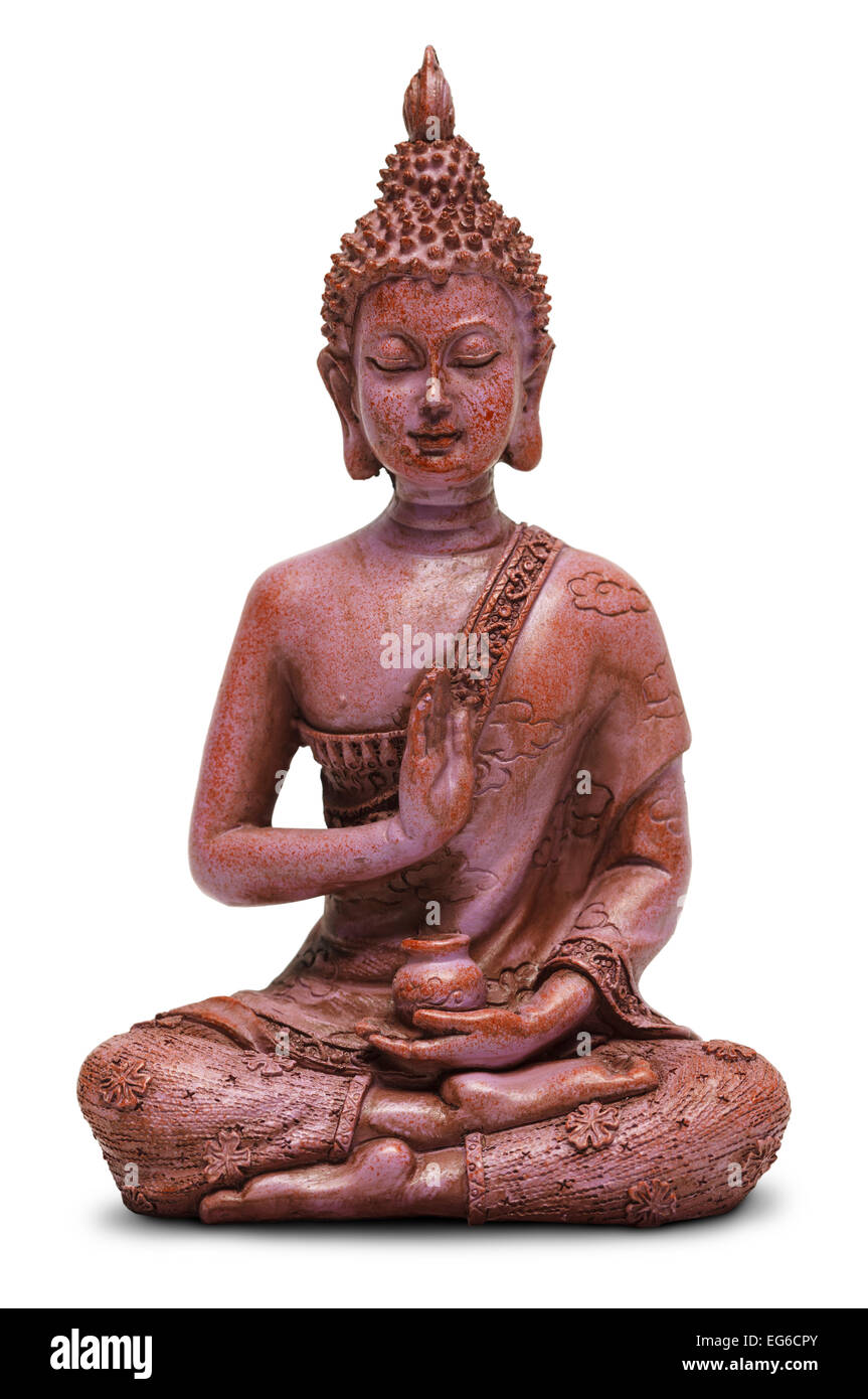 Statue de Bouddha assis isolé sur un fond blanc. Banque D'Images