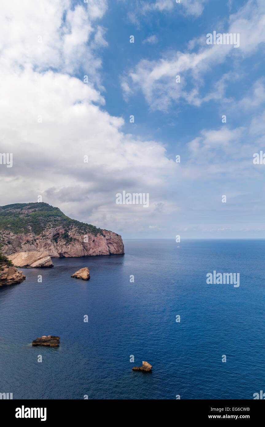 Vue aérienne de Cap Des Rubio et le cap de sa Galera à Es Portitxol, Ibiza, Espagne Banque D'Images