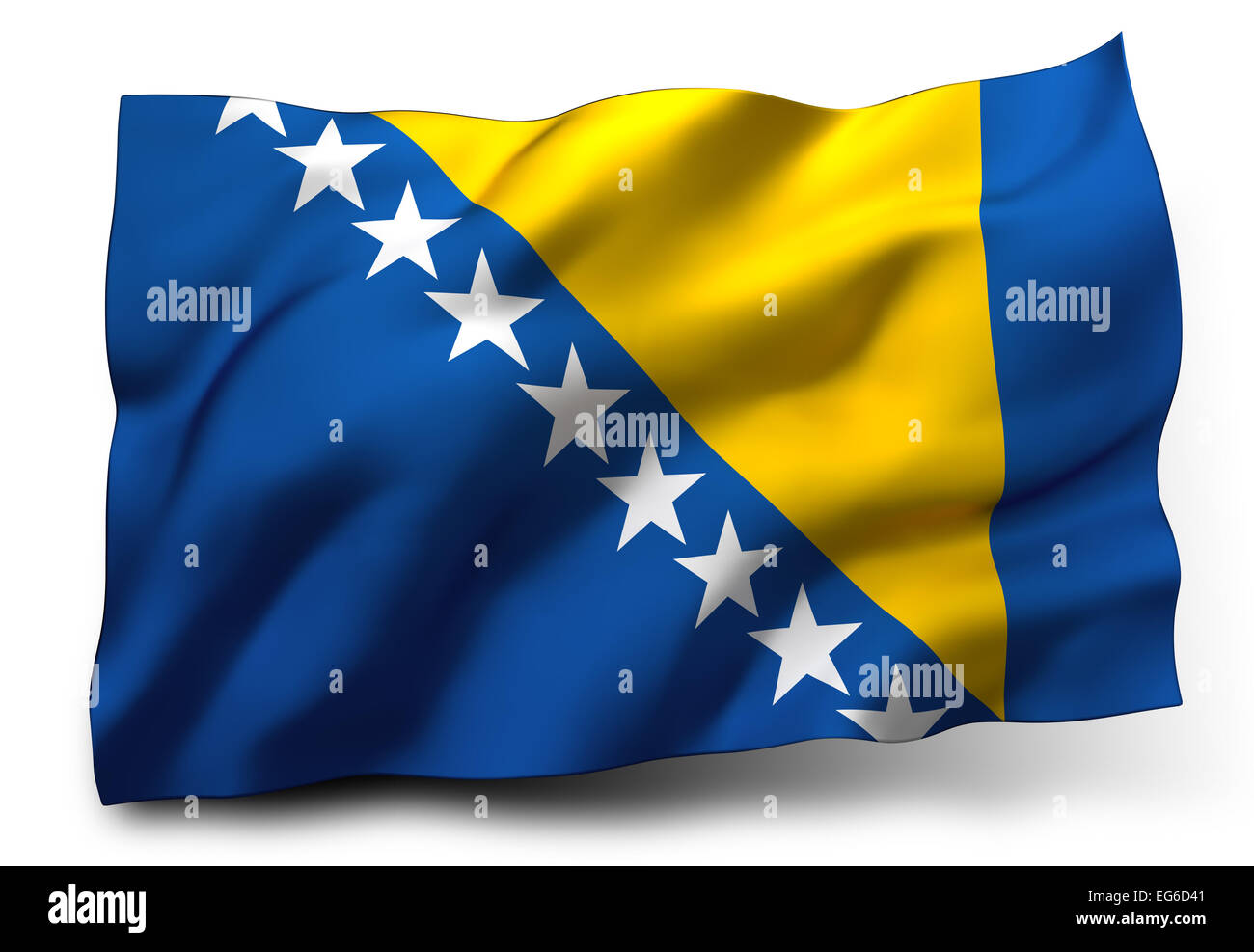 Waving Flag de Bosnie-Herzégovine isolé sur fond blanc Banque D'Images