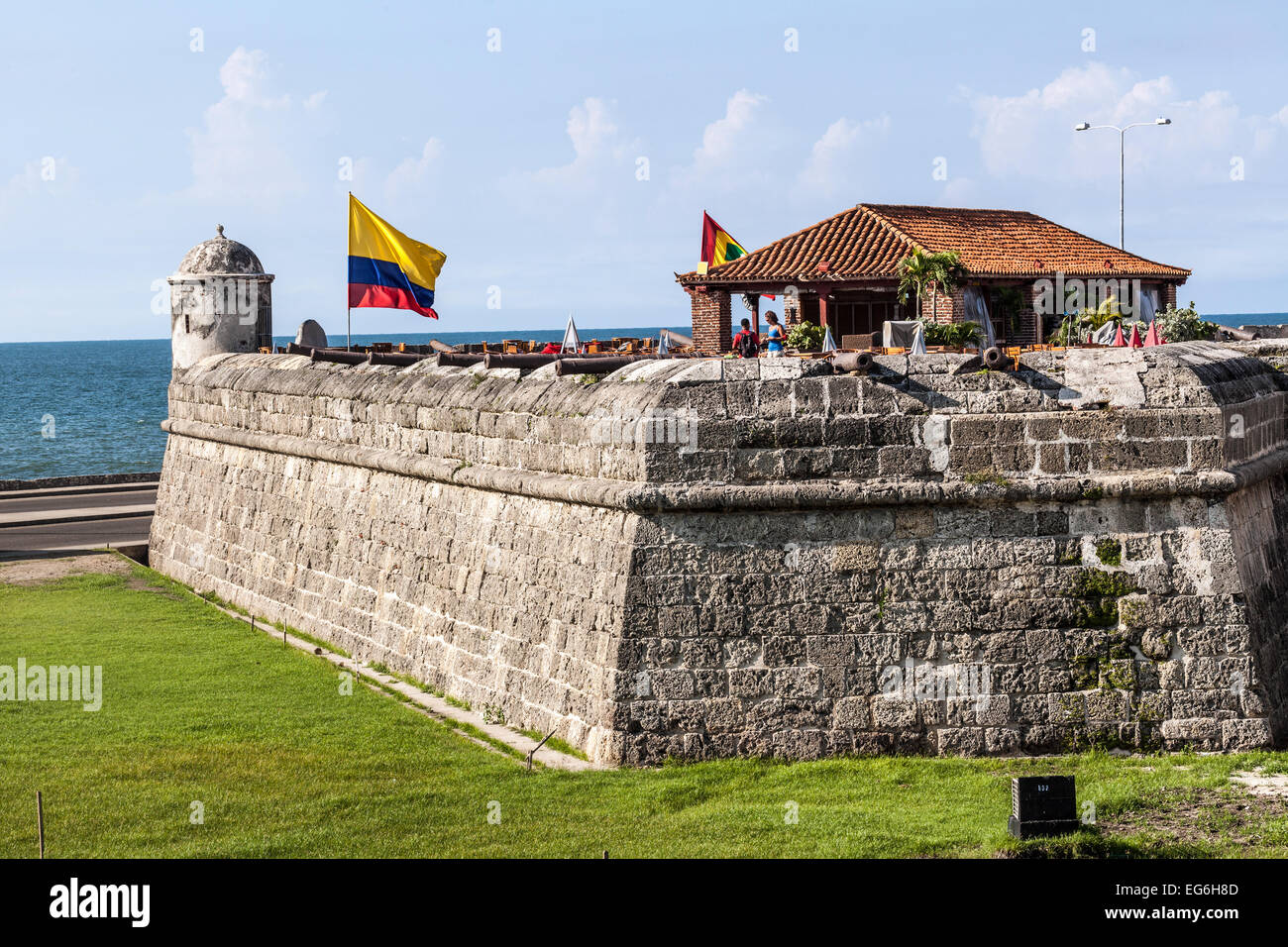 Ville fortifiée, mur murallas, Cartagena de Indias, Colombie. Banque D'Images