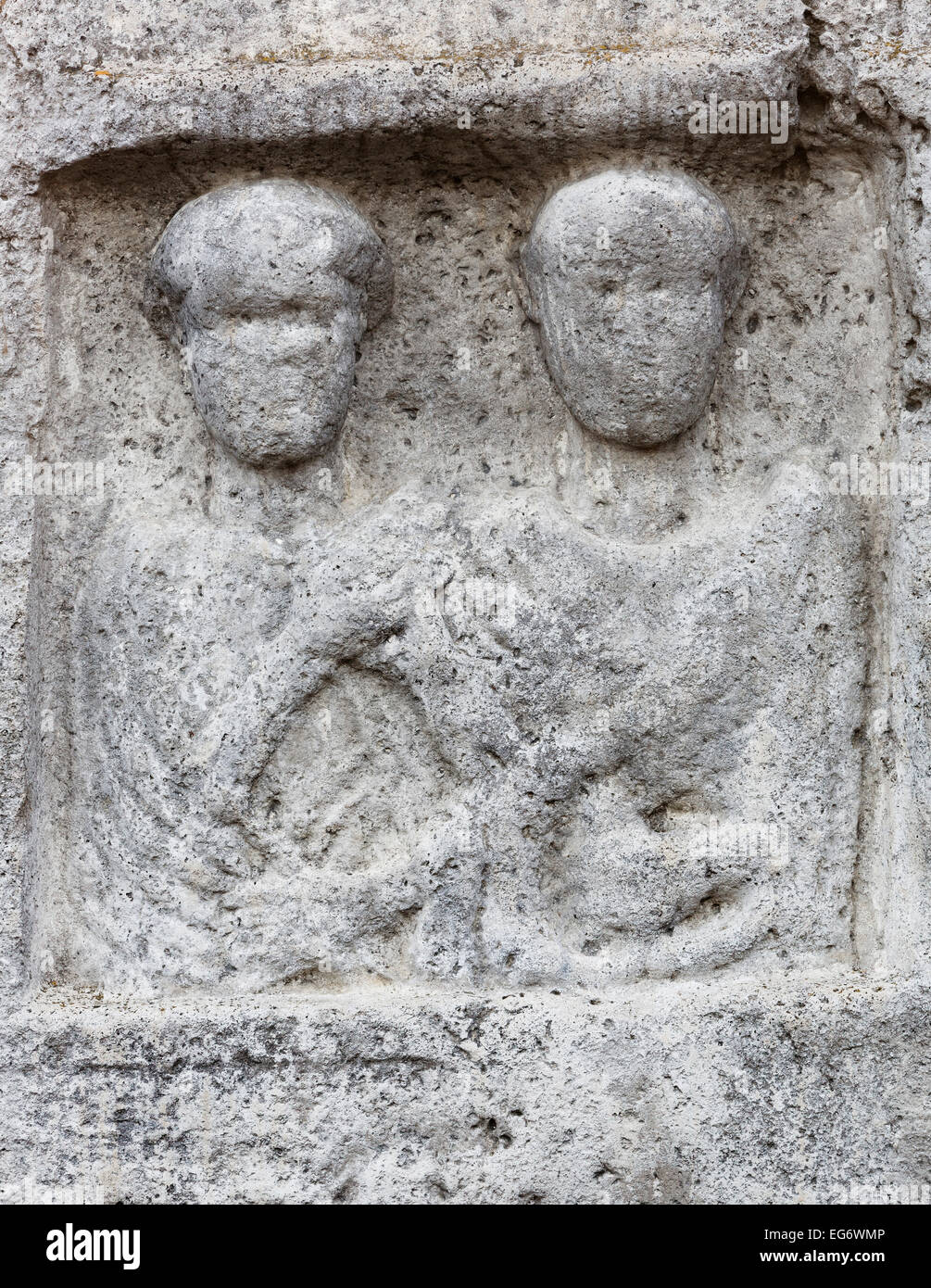 Attila, Pierre portrait romain stèle de Marcus Attilus Amoenus, Sankt Georgen am Leithagebirge, Eisenstadt, Burgenland du Nord Banque D'Images