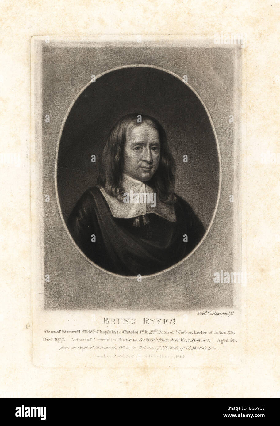 Bruno Ryves, Vicaire de Stanwell, aumônier du roi Charles I et II, est mort en 1677. Banque D'Images