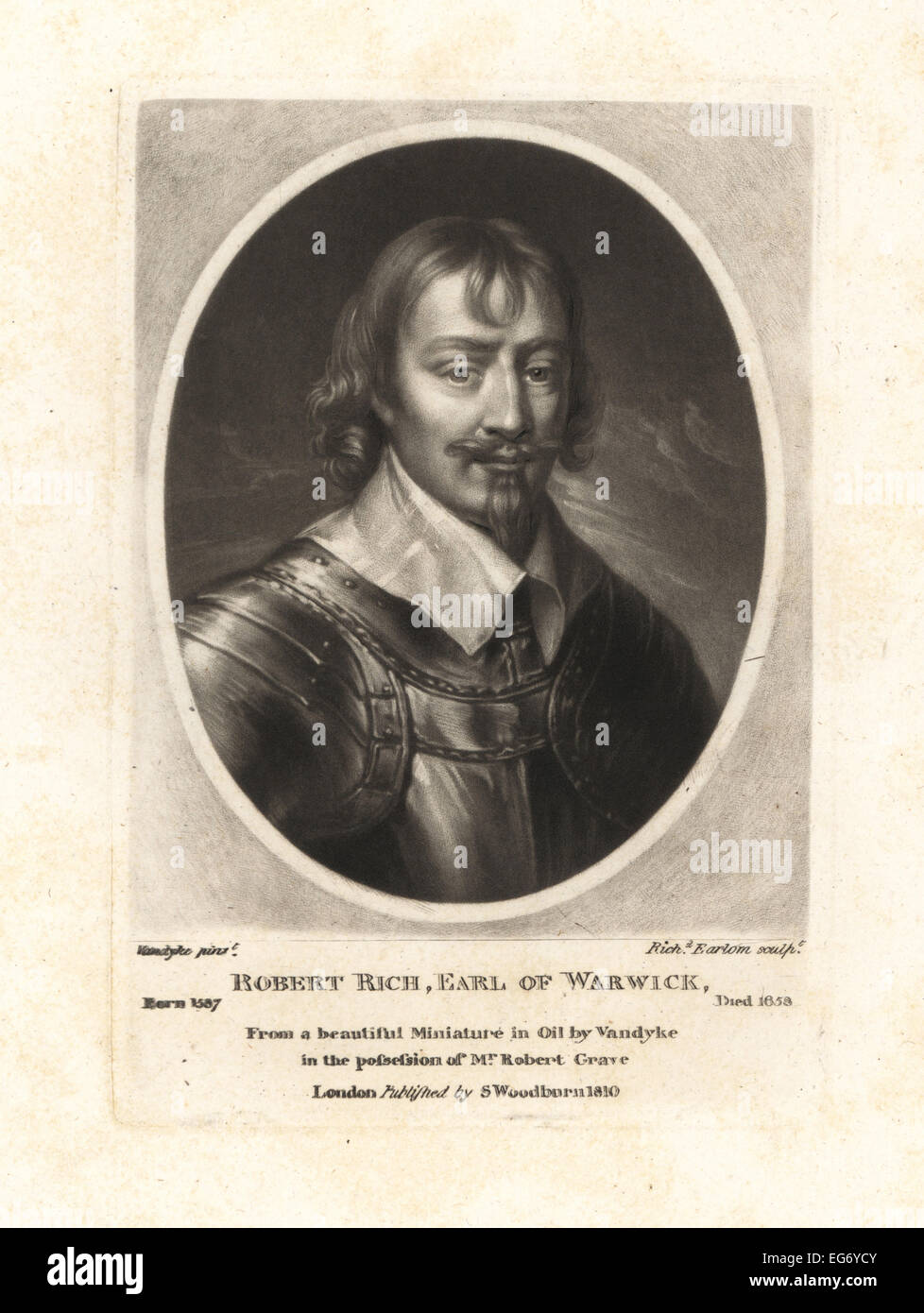 Robert Rich, 2 comte de Warwick, administrateur colonial anglais, l'amiral, et Puritan, est mort en 1658. Banque D'Images