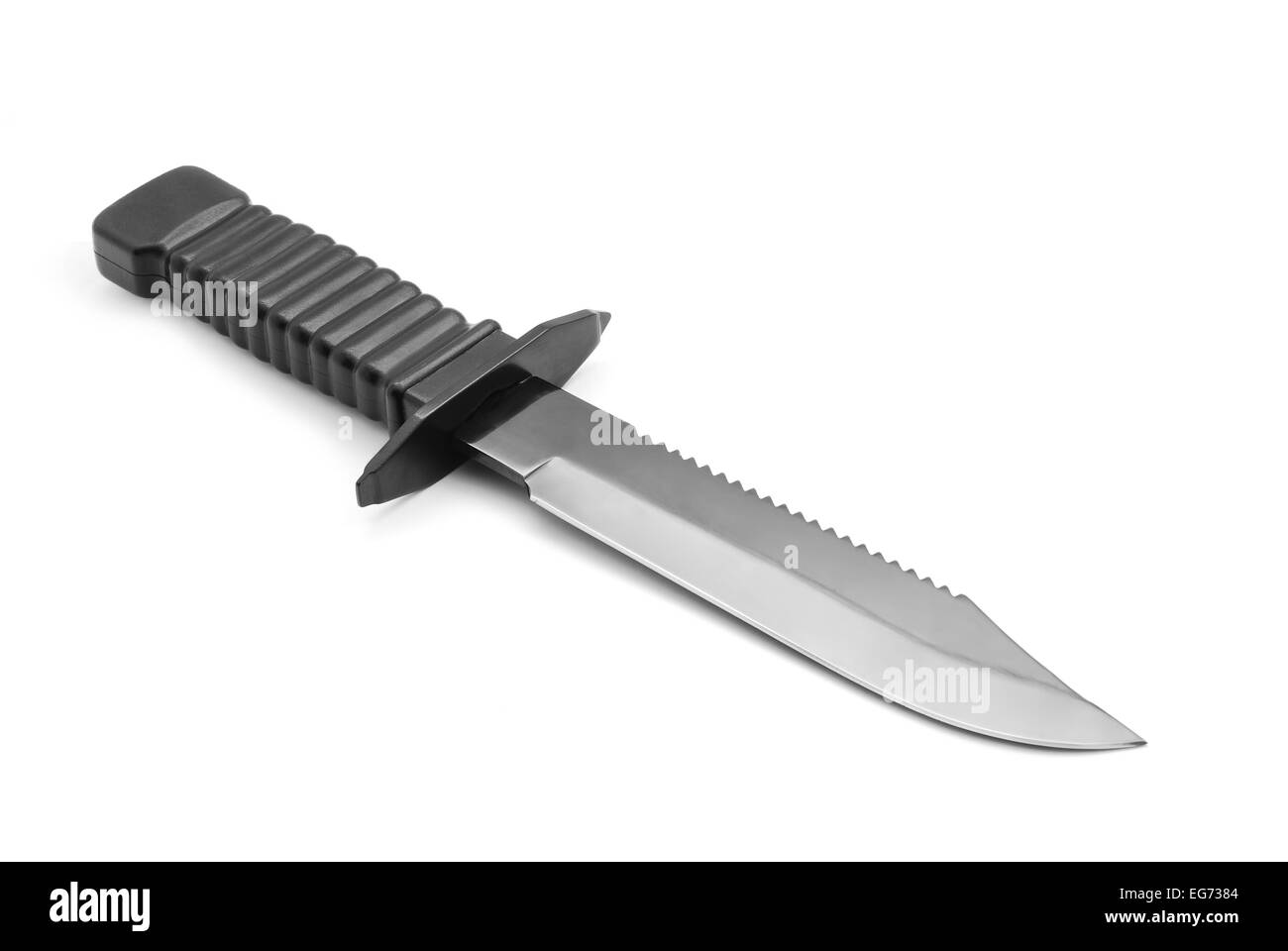 Couteau militaire noir sur blanc Banque D'Images