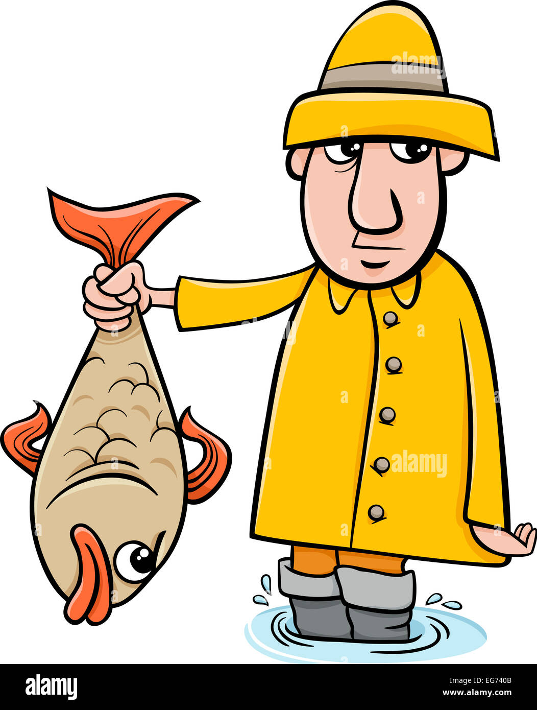 Cartoon Illustration de pêcheur pêcheur ou avec de gros poissons Banque D'Images