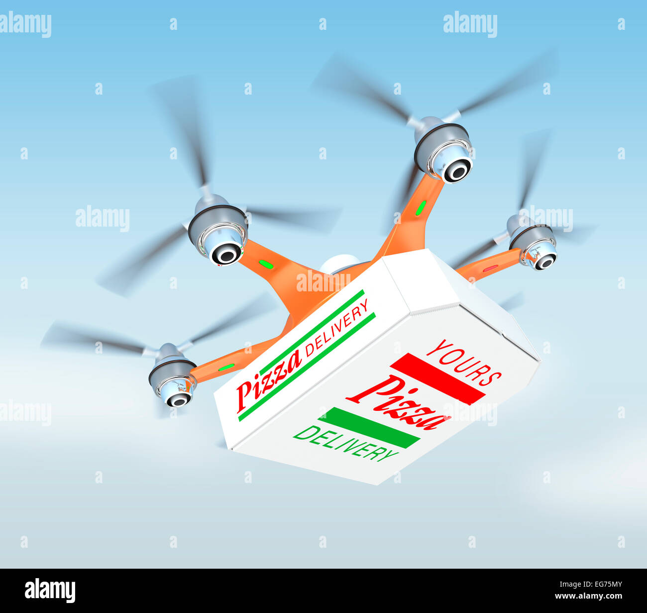 Drone transportant de l'air seul boîte à pizza Photo Stock - Alamy