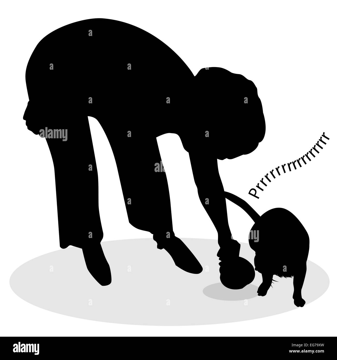 L'image d'une silhouette d'une femme de nourrir un chat. Banque D'Images