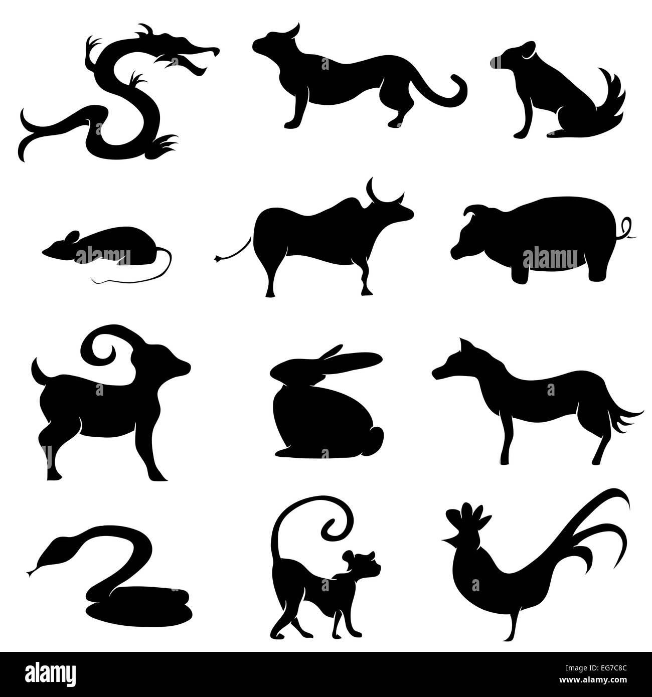 L'image d'une des silhouettes d'animaux astrologie chinoise. Banque D'Images L'image d'une des silhouettes d'animaux astrologie chinoise. Banque D'Images