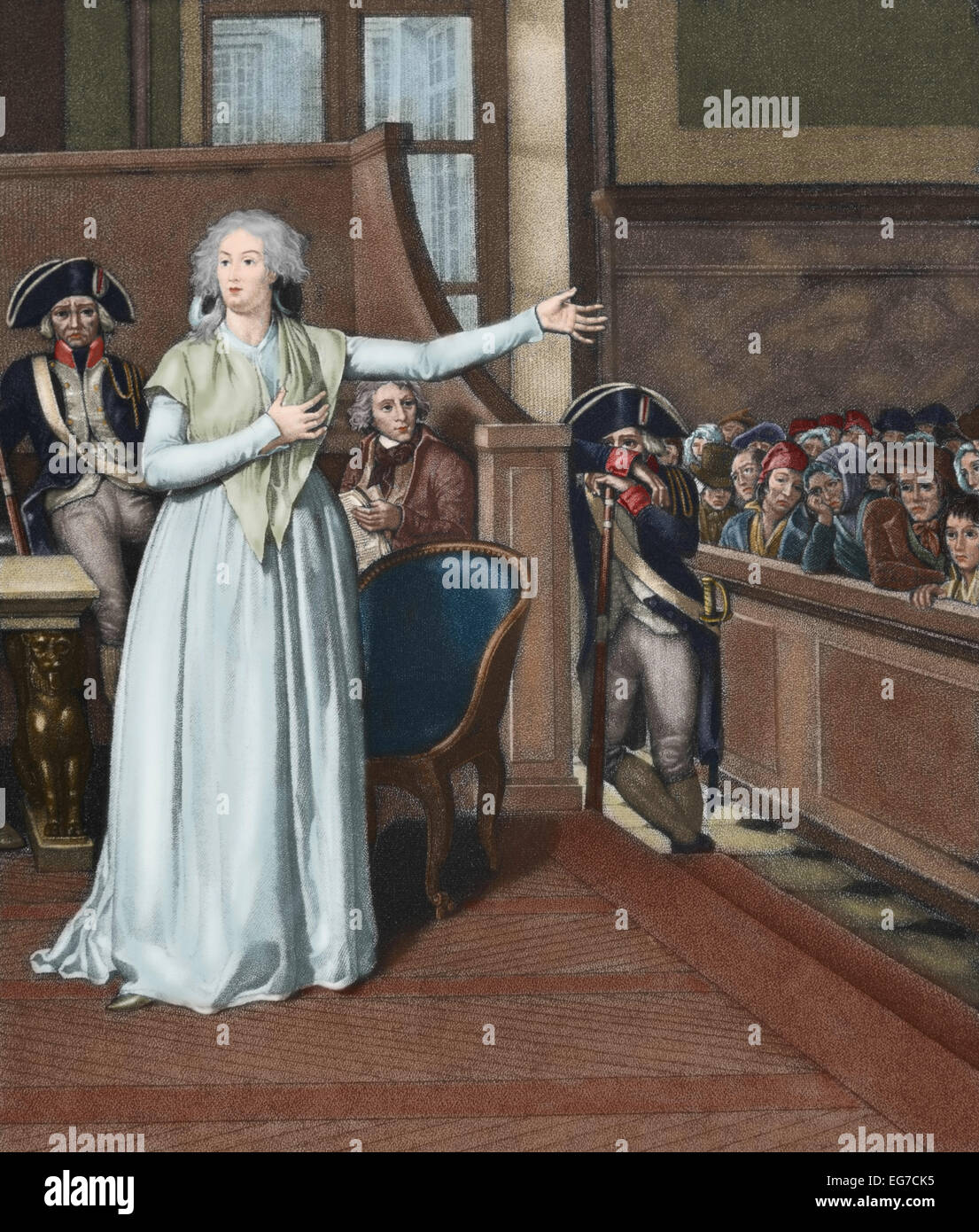 Marie Antoinette (1755-1793), épouse de Louis XVI et de la reine de France, devant la cour. La gravure. De couleur. Banque D'Images