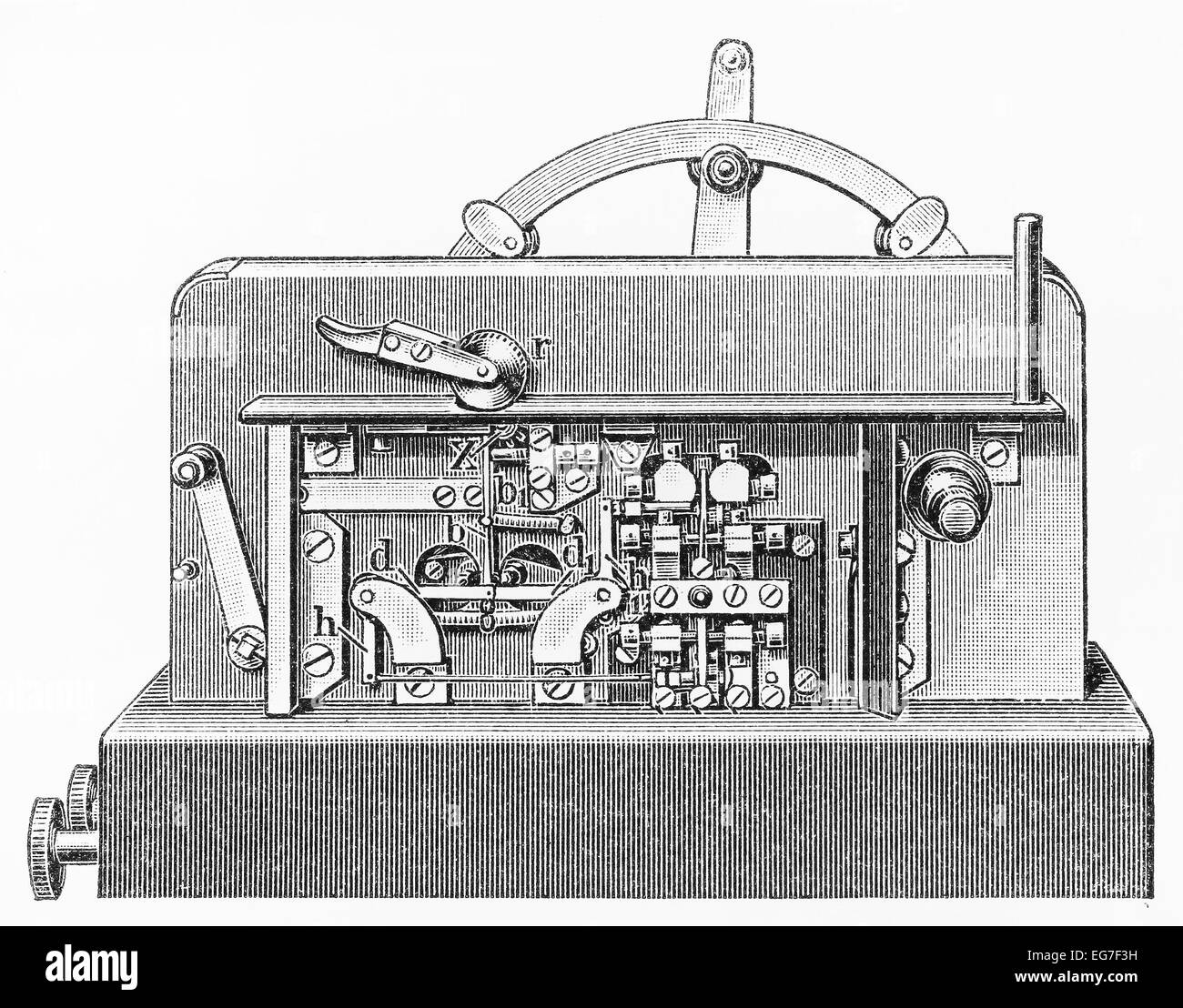 Vintage 19e siècle dessin d'un code Morse Wheatstone/émetteur télégraphique Banque D'Images