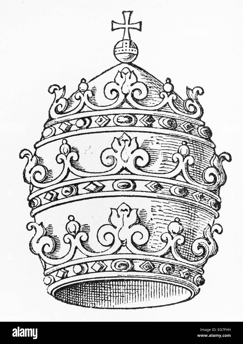 Vintage 19e siècle dessin de la Tiare papale Banque D'Images