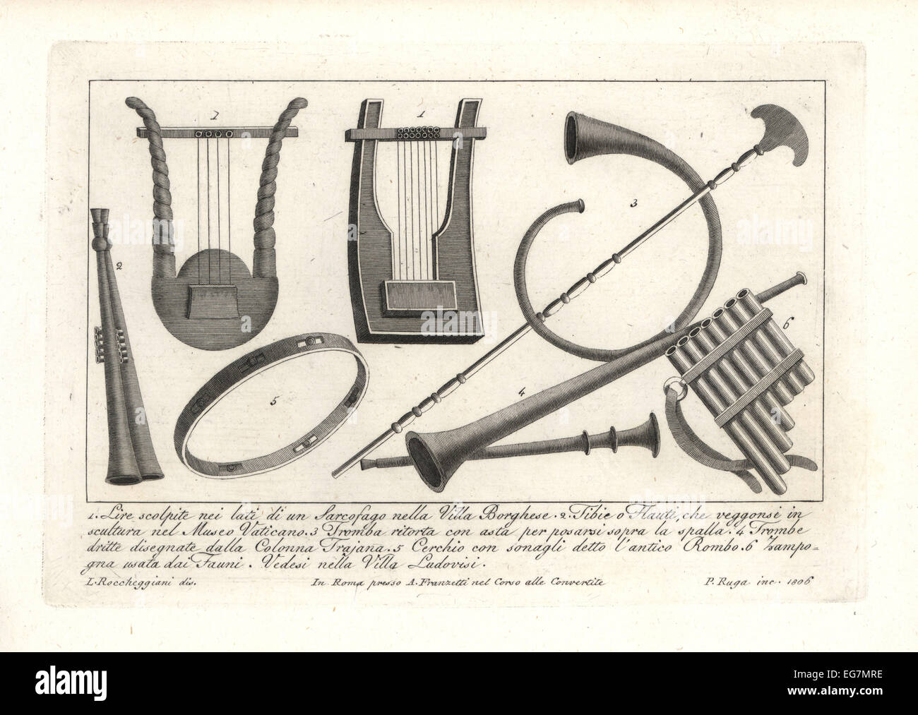 Ancienne cité romaine d'instruments de musique. Banque D'Images