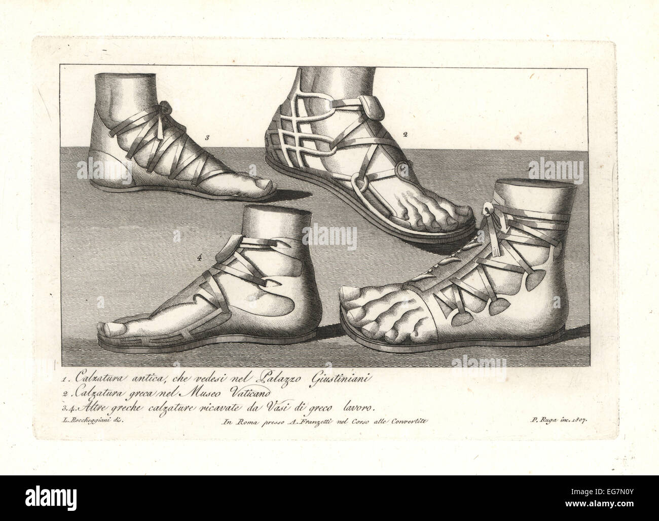 Souliers et sandales de grec ancien. Banque D'Images
