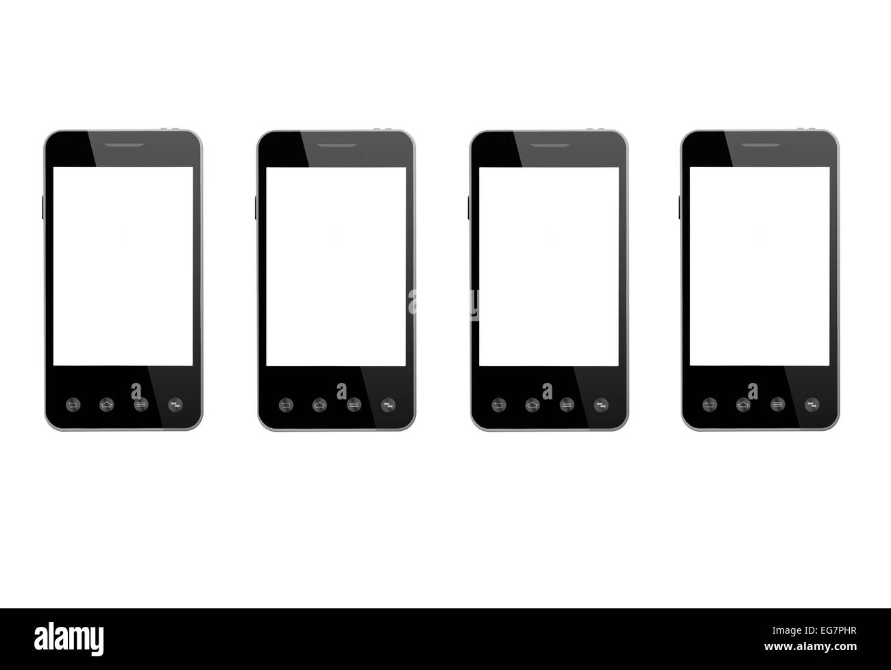 Quatre téléphones modernes isolé sur fond blanc Banque D'Images