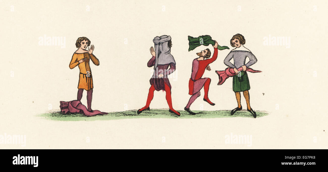 Hoodman blind, ou colin-maillard, 14e siècle. Les hommes avec capots noués attaquer l'aveugle avec le capot. Banque D'Images