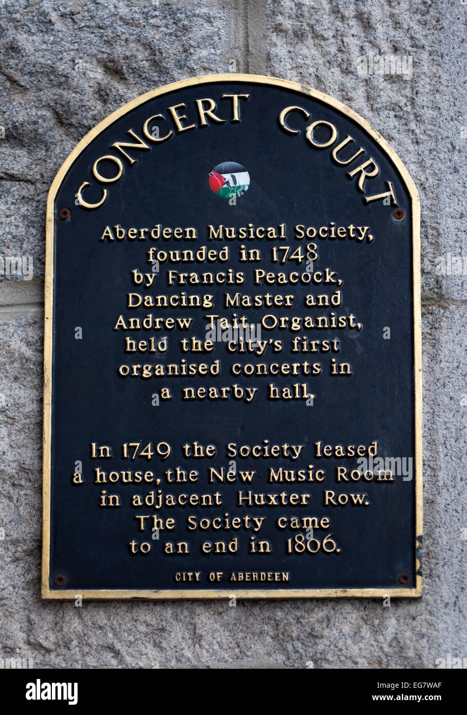 Les concerts Cour Plaque commémorative dans la cour du collège Marischal Aberdeen Banque D'Images