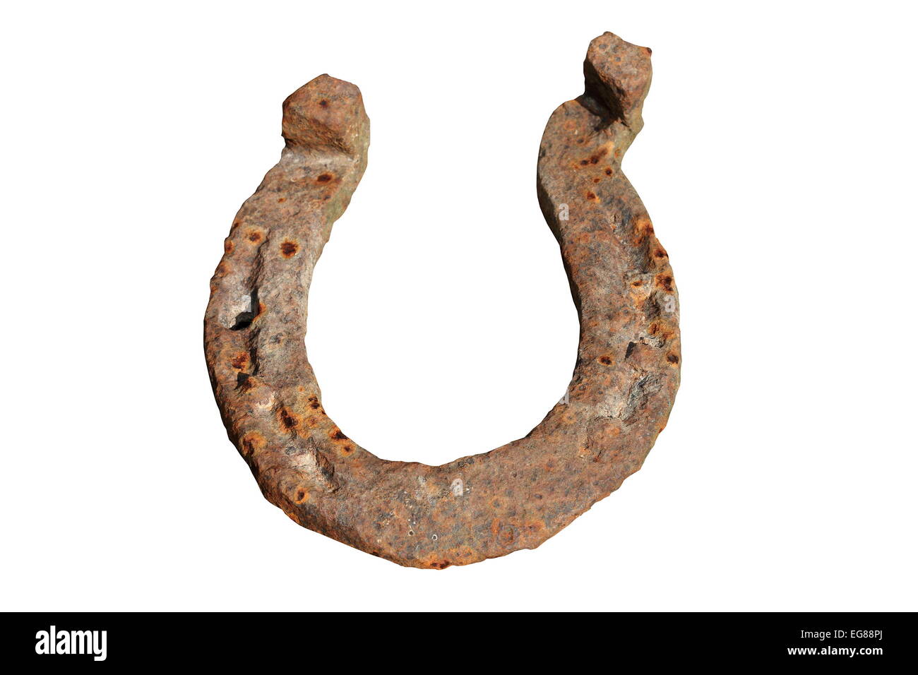 Rusty old horseshoe isolated over white background Banque D'Images