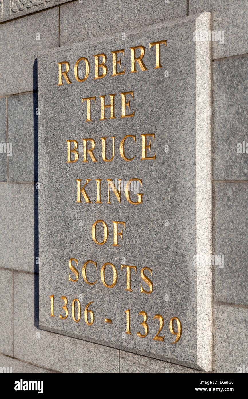 Sur la plaque de la Statue de Robert Bruce à l'extérieur du collège Marischal à Aberdeen Banque D'Images