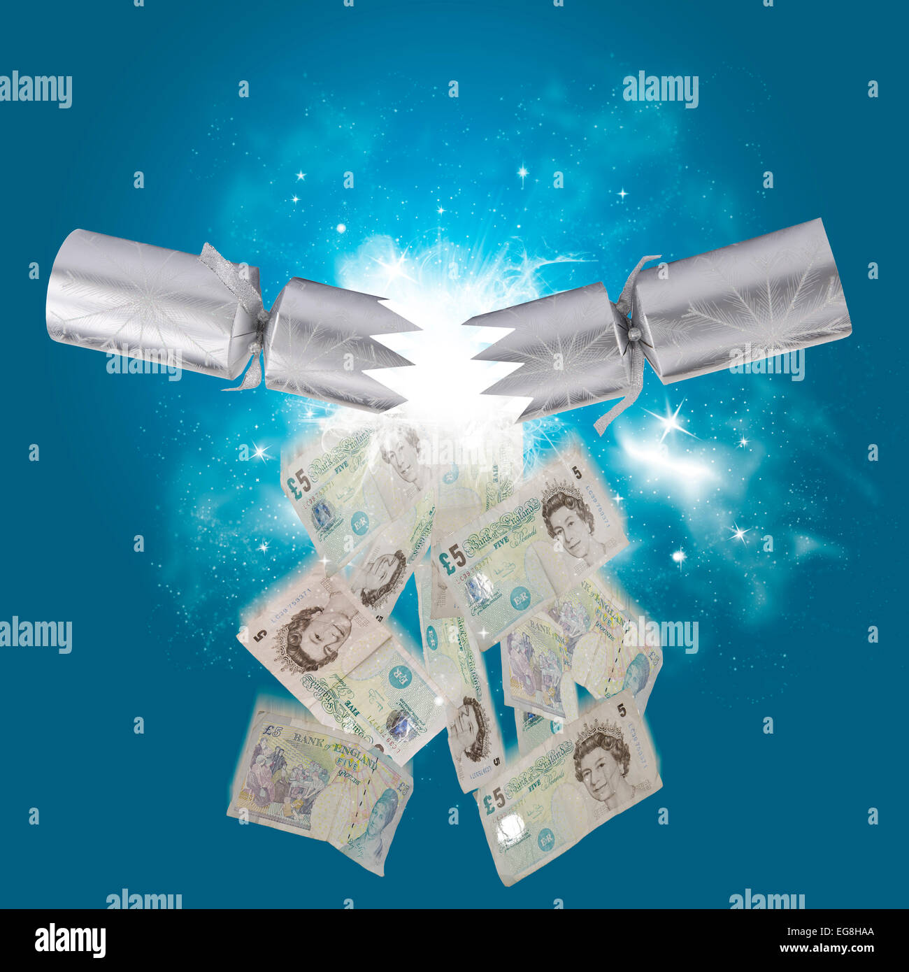 Image concept d'argent la chute d'un cracker de Noël Banque D'Images