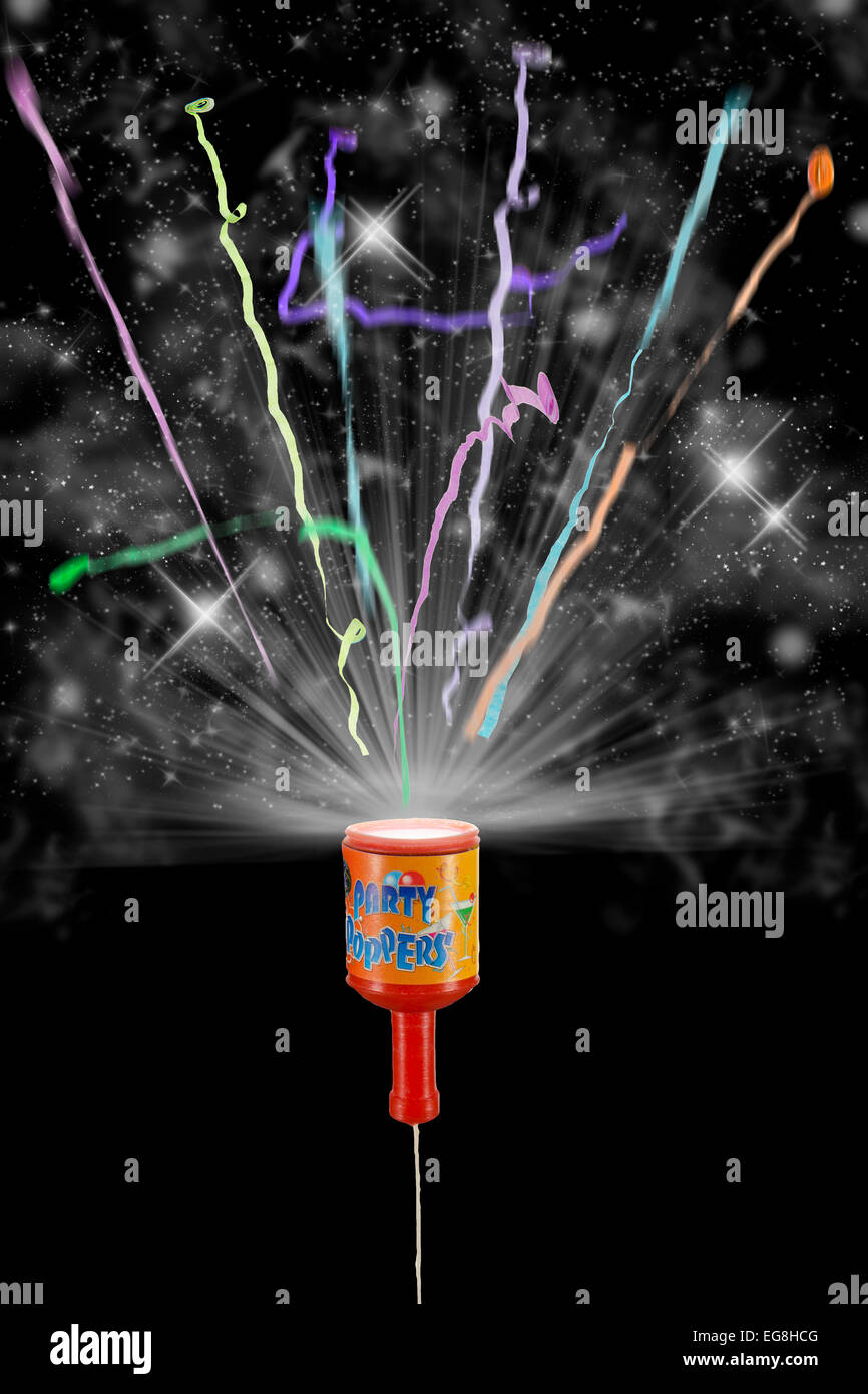 Explosion d'une partie popper peut être fourni avec un fond de couleur sombre raisonnablement Banque D'Images