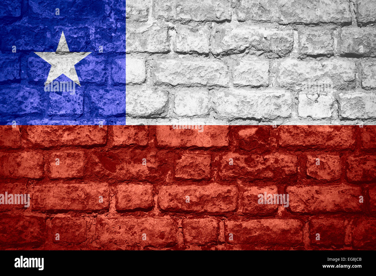 Pavillon du Chili ou bannière chilienne sur la texture de la brique Banque D'Images