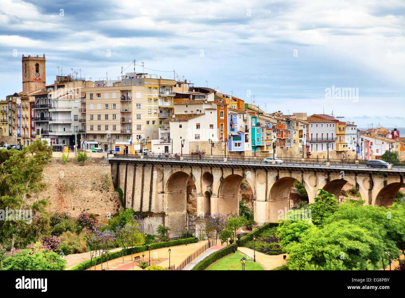 Vue pittoresque de la Vila Joyosa ville, Costa Blanca, Espagne Banque D'Images