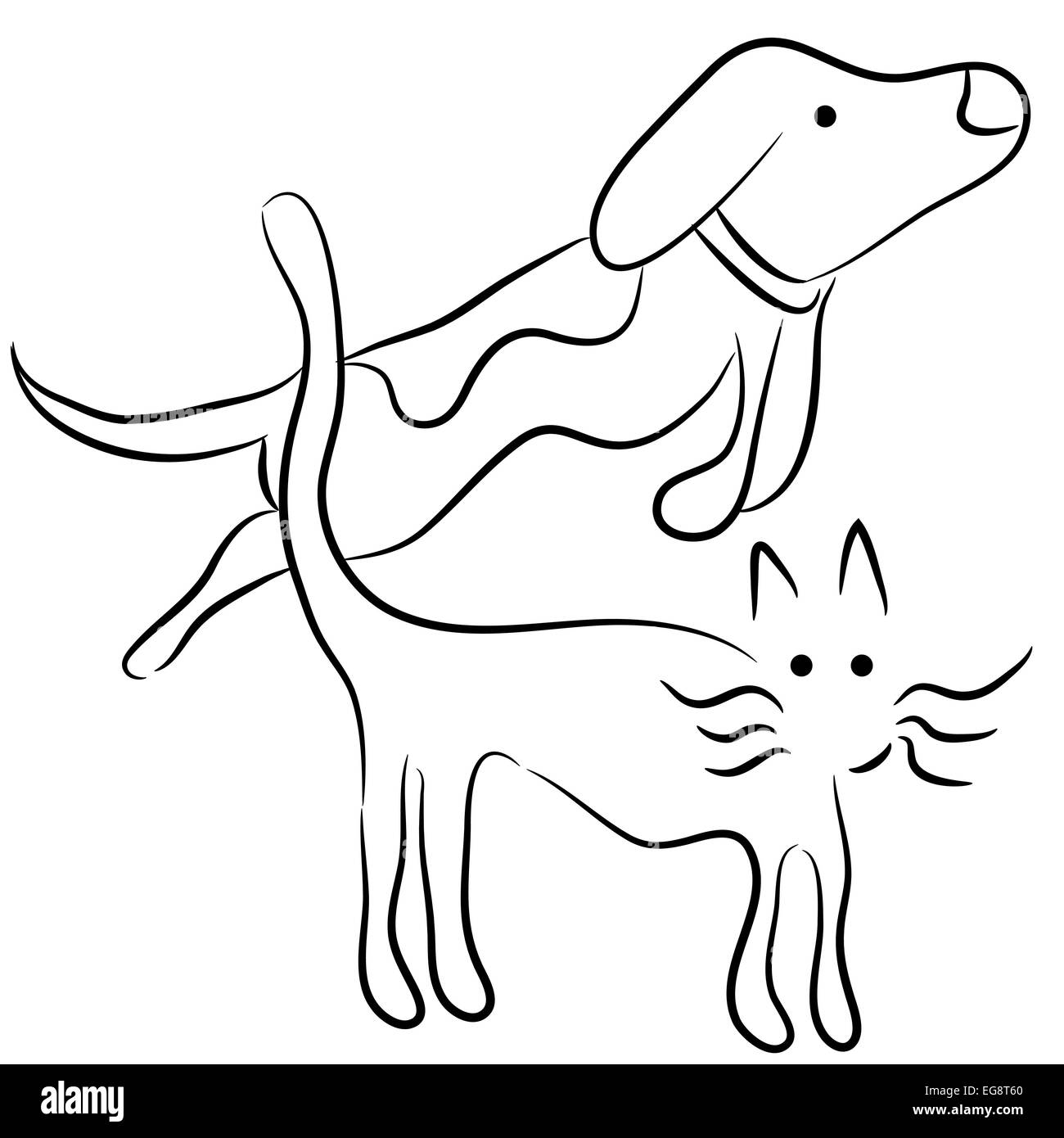 Une image d'un abrégé chat et chien. Banque D'Images