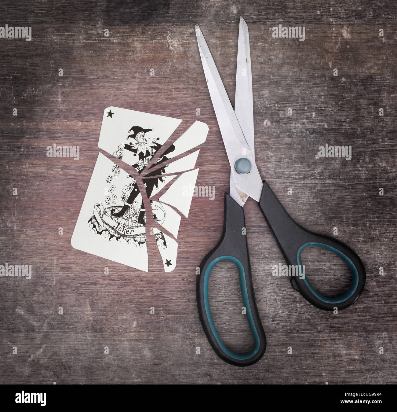 Notion de dépendance, avec des ciseaux, de la carte joker Banque D'Images