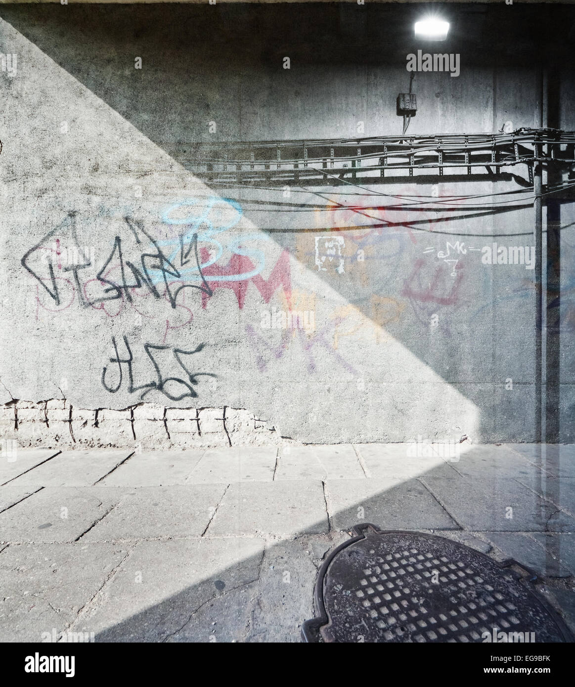 Double exposition abstrait arrière-plan urbain. Banque D'Images