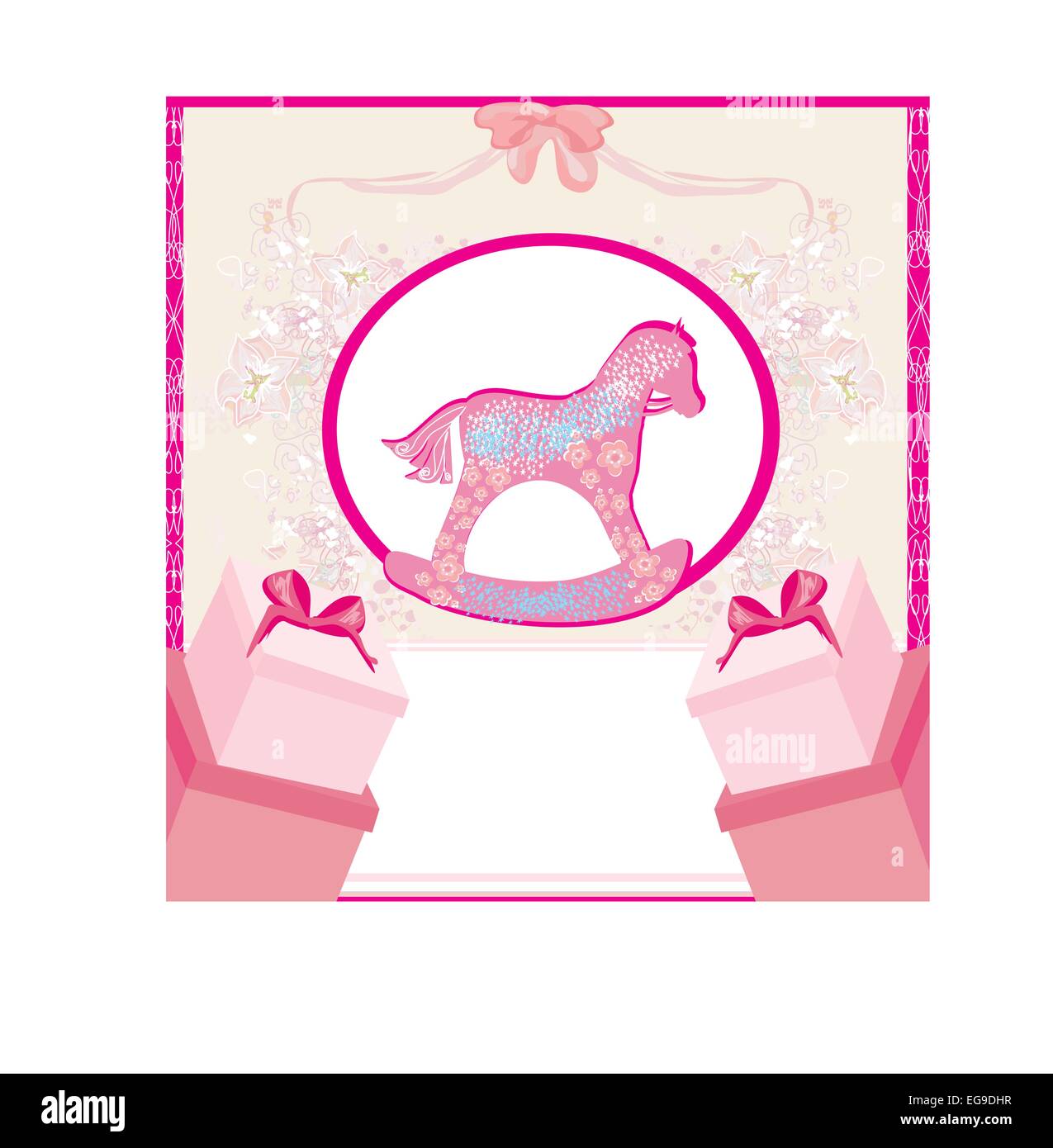 Chevaux A Bascule Bebe Fille Carte D Invitation De Douche De Bebe Image Vectorielle Stock Alamy