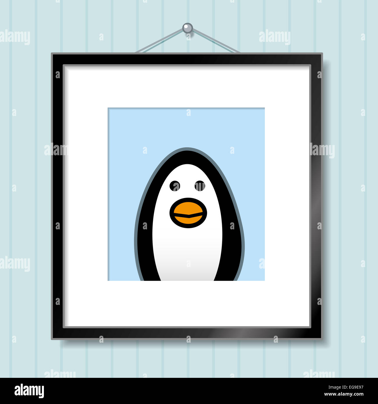 Portrait de Mignon pingouin unique cadre photo en tant que fond bleu accroché sur Banque D'Images