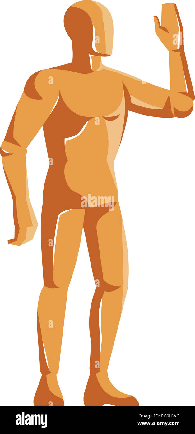 Illustration d'un mannequin homme anatomie humaine figure debout forme fait en style retro isolées sur fond blanc. Banque D'Images