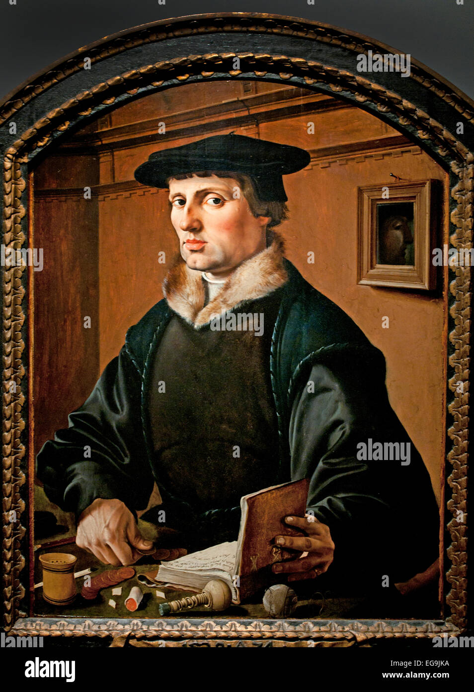 Le portrait d'un homme 1529 Maarten van Heemskerck (1498-1574) Pays-Bas Pays-Bas Pays-Bas néerlandais ( un homme travaille sur ses comptes ) Banque D'Images