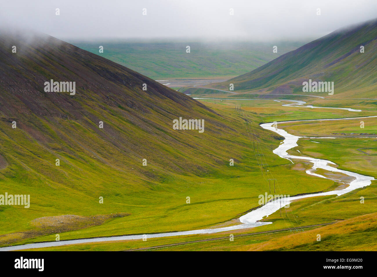 Vallée et rivière. L'Islande, l'Europe. Banque D'Images