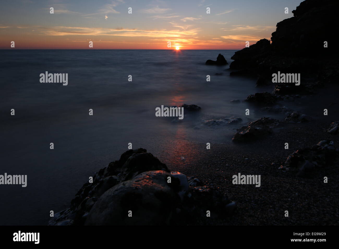 Mijas beach seascape coucher du soleil espagnol andalousie Banque D'Images