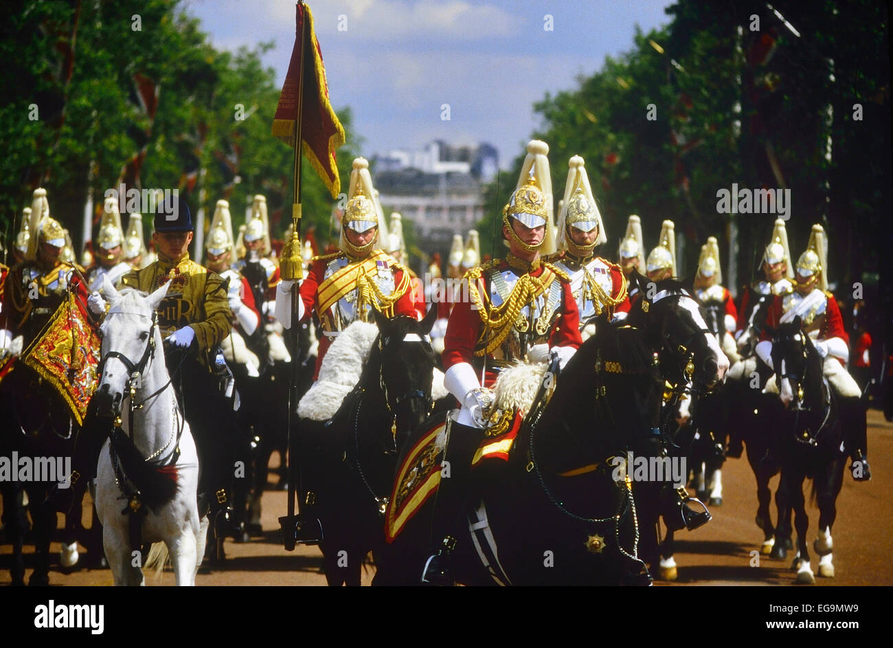 Parade la couleur. Le Household Cavalry Regiment défilé dans le centre commercial. Londres. UK Banque D'Images