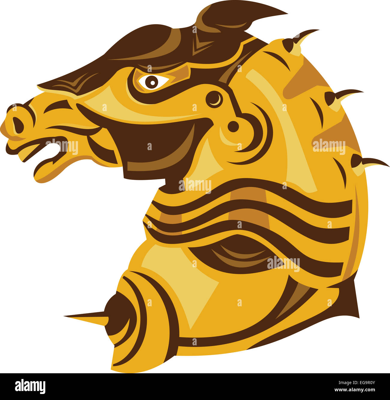 Illustration d'un cheval de guerre chevalier portant une armure de plaque vue latérale sur fond blanc isolé fait en style rétro. Banque D'Images