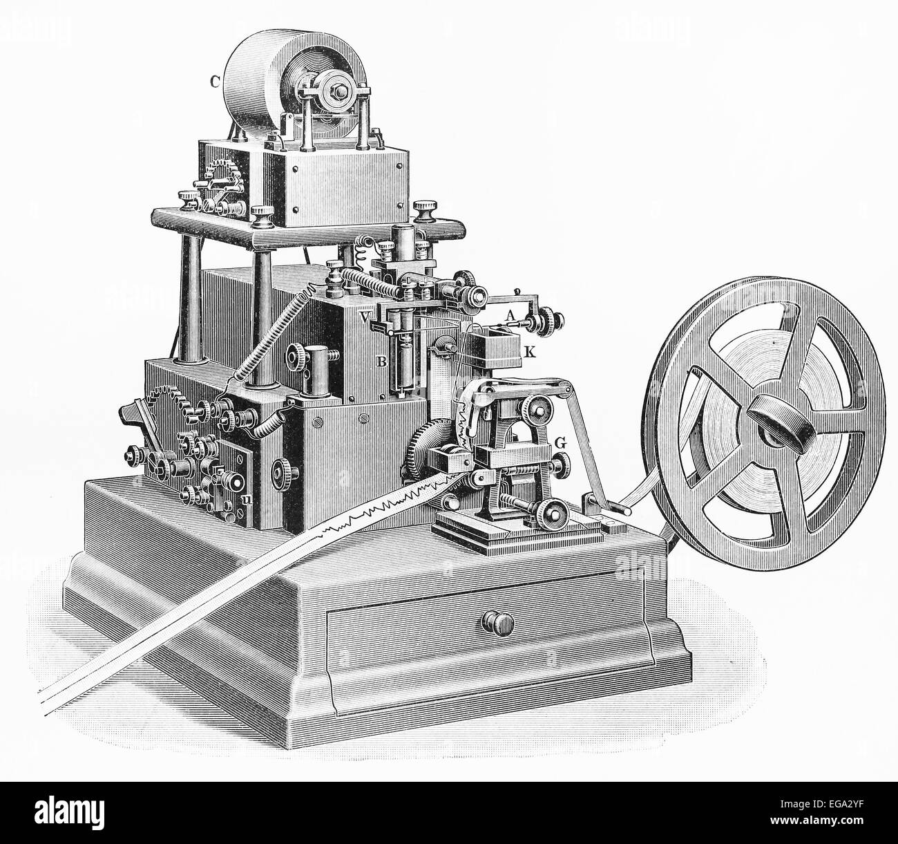 Vintage dessin de 1867 William Thomson a inventé la machine l'écrivain de l'élévateur Banque D'Images