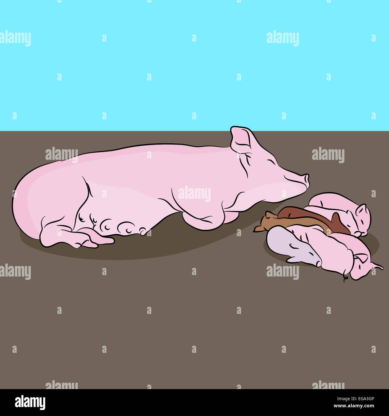 Une image d'un cochon et des porcelets. Banque D'Images Une image d'un cochon et des porcelets. Banque D'Images