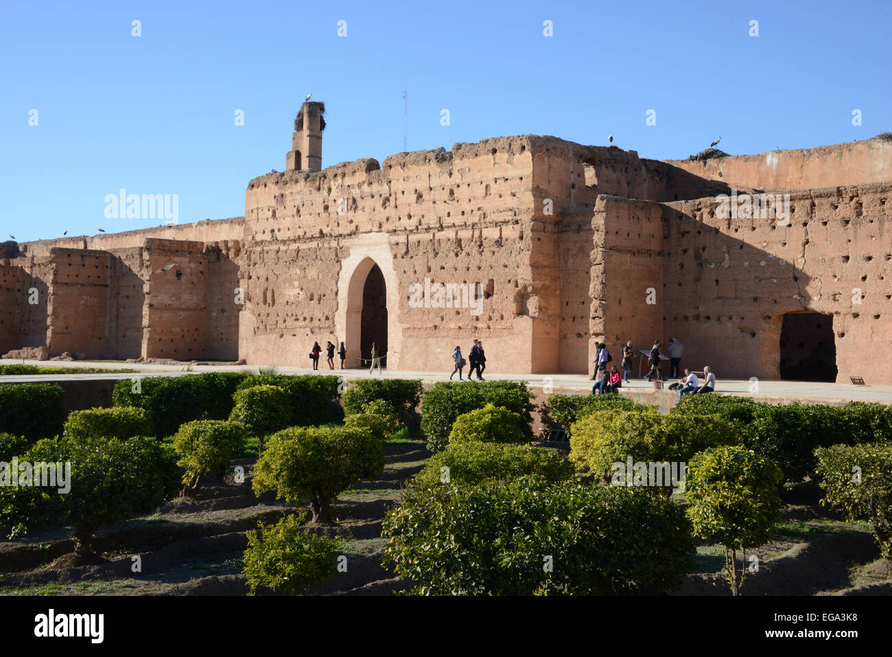 Vue sur les ruines de palais El Badi, Marrakech, Maroc Banque D'Images
