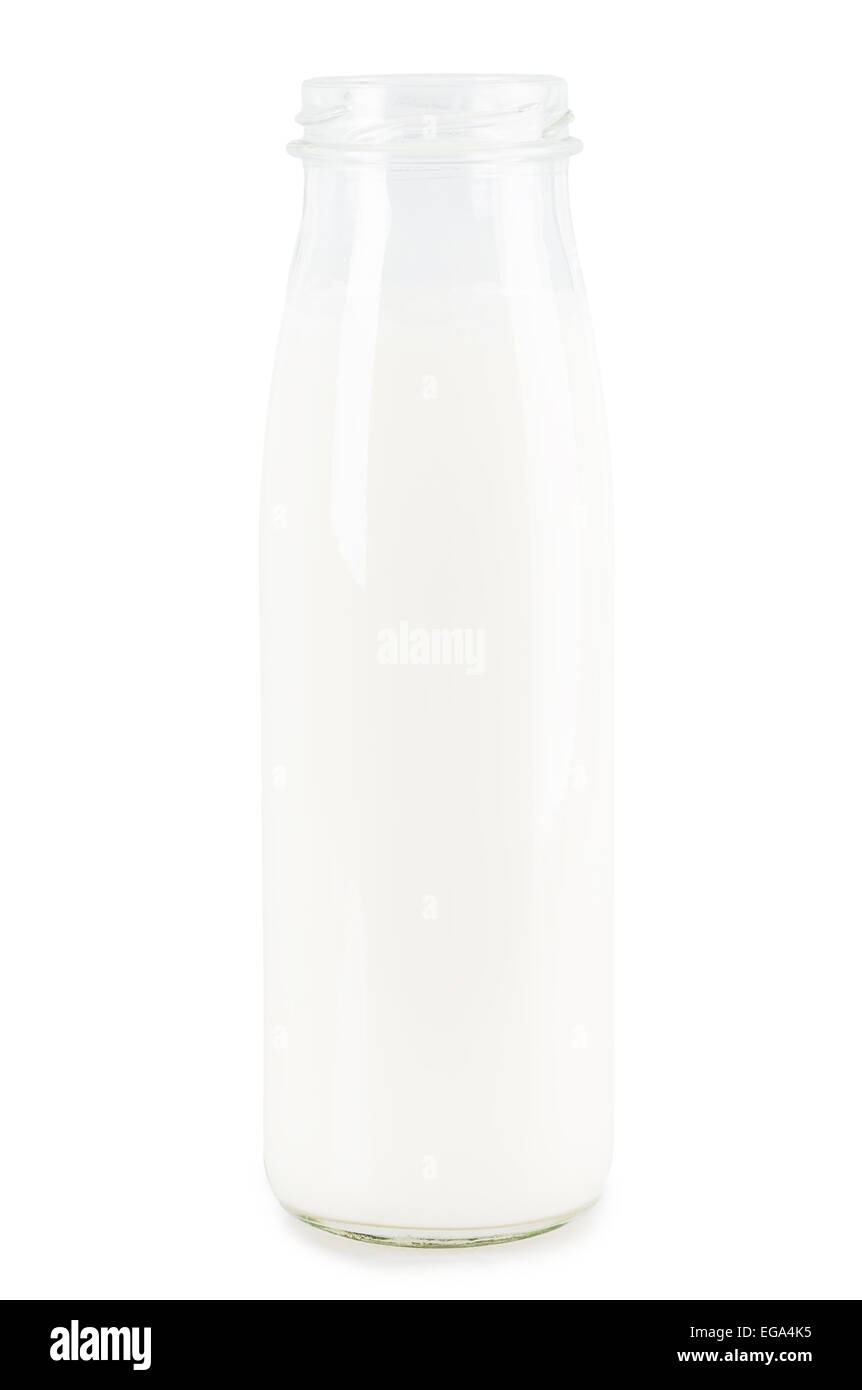 Bouteille de lait verre isolé sur fond blanc Banque D'Images
