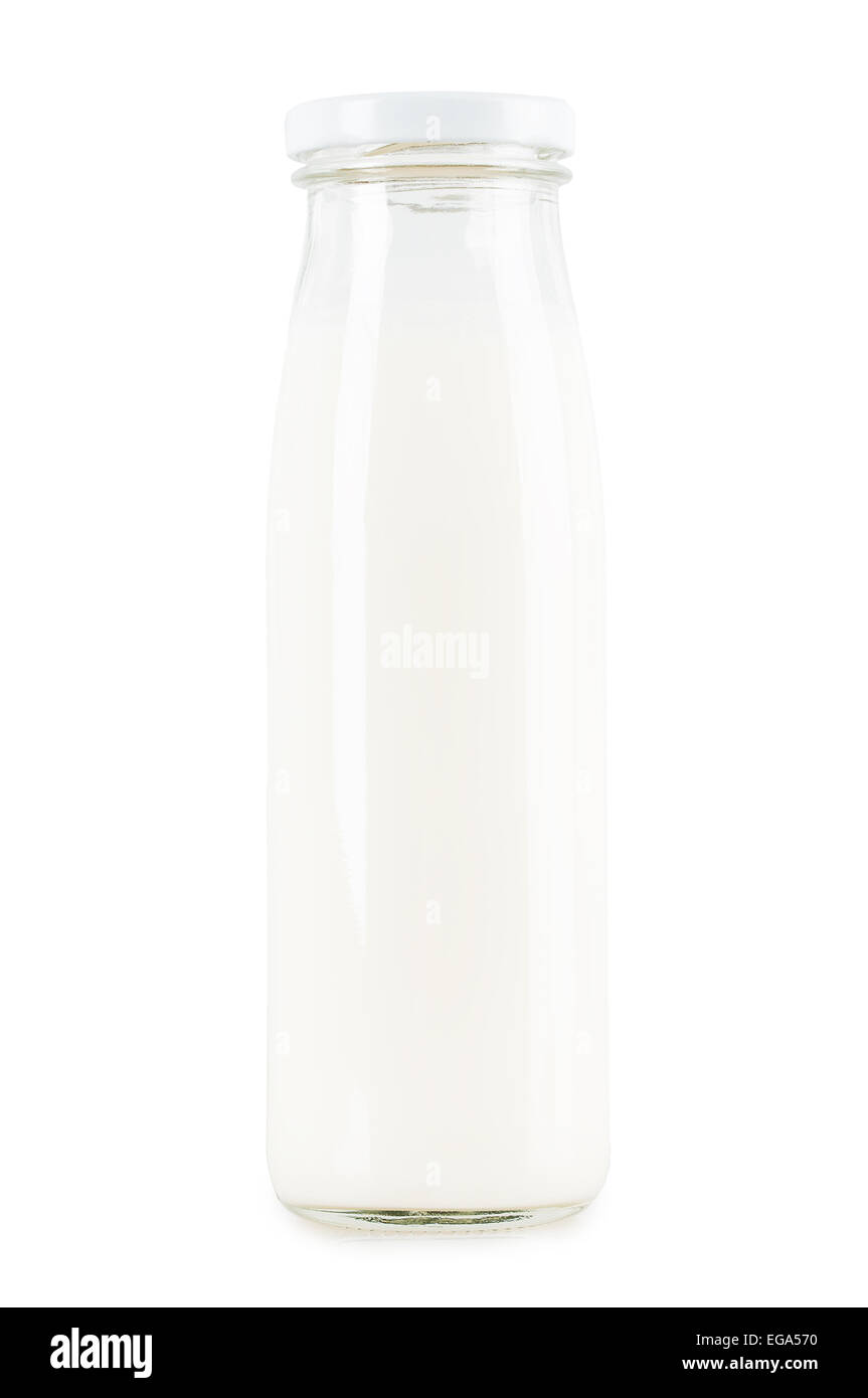 Bouteille de lait verre isolé sur fond blanc Banque D'Images