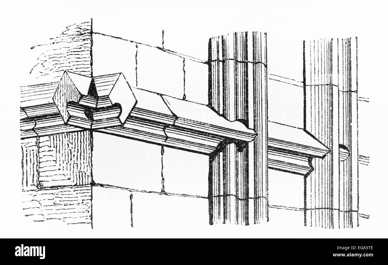 Vintage 19e siècle ancien dessin représentant un bâtiment détail structurel (zone Europe) Banque D'Images